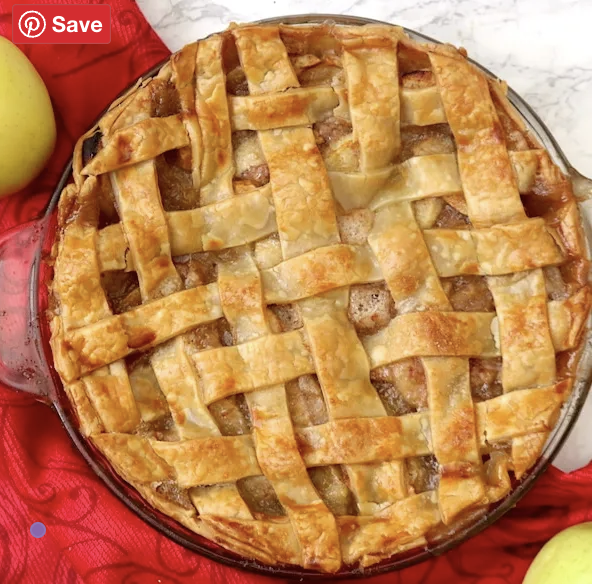 Old-fashioned apple pie with hand-cut lattice crust